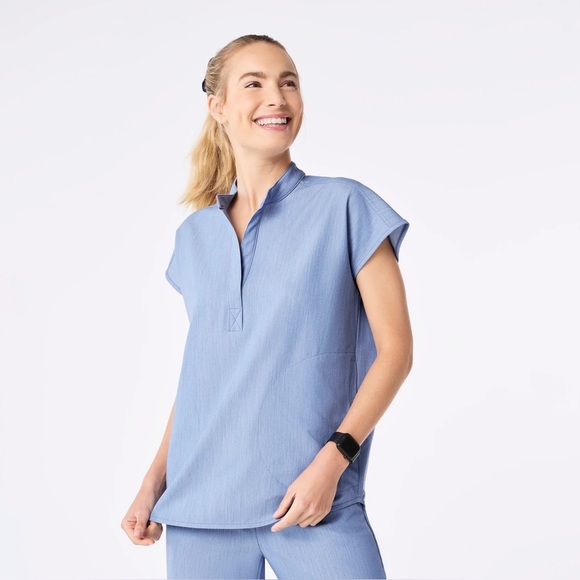 FIGS Rafaela Oversized Scrub Top In Heather Indigo - Picture 1 of 9